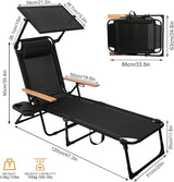 Foldable Chaise Lounge Chair Outdoor, 4-Position Reclining Outdoor Lounge Chairs with Wooden Armrest - Photo 3