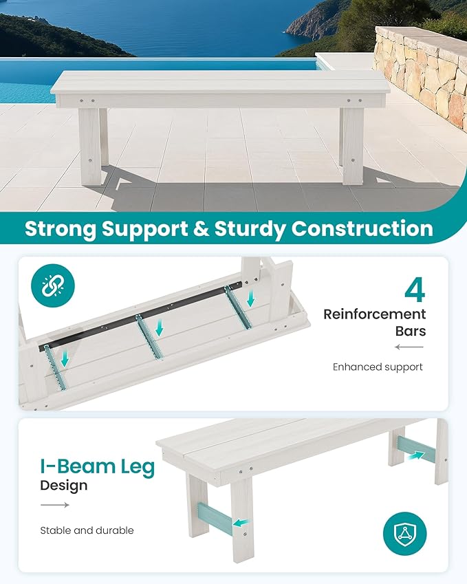 SERWALL 2-Person Outdoor Bench Backless, HDPE Outdoor Benches Weatherproof, 700 Lbs Weight Capacity, Poly Lumber Patio Furniture for Garden, Porch and Park, White
