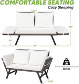 Greesum Outdoor Sofa, Woven Rattan Patio Furniture, Convertible Daybed or Double Chair with Adjustable Armrests - Photo 3