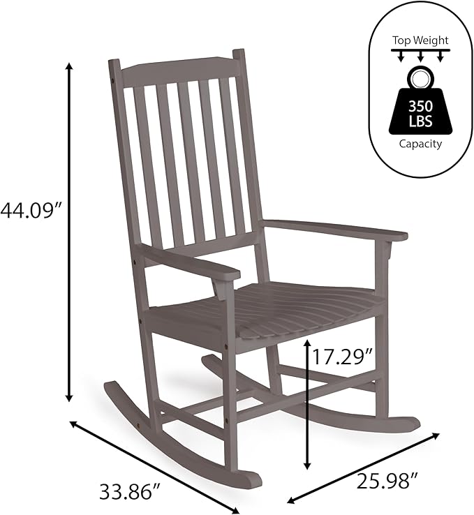 JONATHAN Y RCK300B Seagrove Farmhouse Classic Slat-Back 350-LBS Support Acacia Wood Outdoor Rocking Chair Traditional, Coastal, Cottage, Vintage, Shabby Chic, Gray Wash