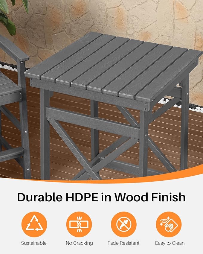 3-Piece Adirondack Chairs and Table Set, HDPE Patio Bar Sets, All Weather Outdoor Bar Stools Set - Photo 5