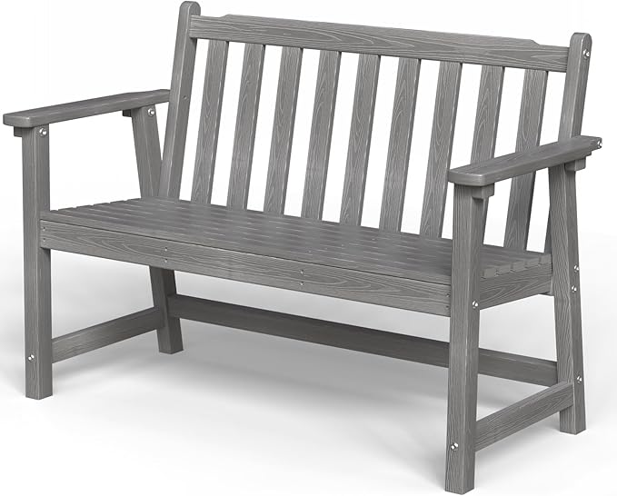 Outdoor Bench, 2-Person HDPE Garden Bench, All Weather Poly Patio Bench for Outdoors, Garden, Backyard, Porch and Park - Photo 1