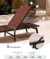 Aluminum Patio Chaise Lounge Chair Set of 2 with Side Table, 5-Position Adjustable Backrest - Photo 4