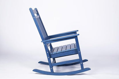 Oversized Rocking Chair with Wood-Texture, Outdoor Rocking Chair for Adults, All Weather Resistant Porch Rocker for Lawn Garden (Navy Blue)