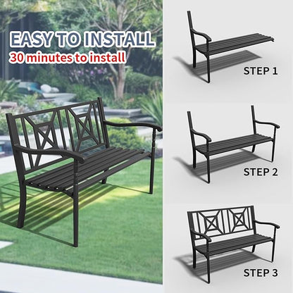 SHGJ&SOFT Outdoor Bench, Garden Bench, Outdoor Metal Frame Patio Park Bench,for Porch, Lawn,Garden,Yard (BK-05)