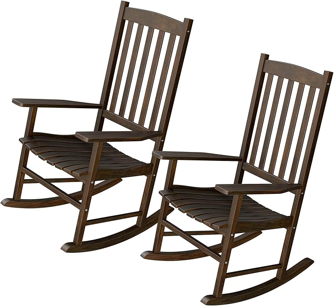 Nouva All-Weather Patio Rocking Chair, Solid Wood High Back Outdoor Porch Rocker Lounge Camping Chair for Porch Patio Fire Pit Garden Backyard Deck Poolside Lawn,Natural