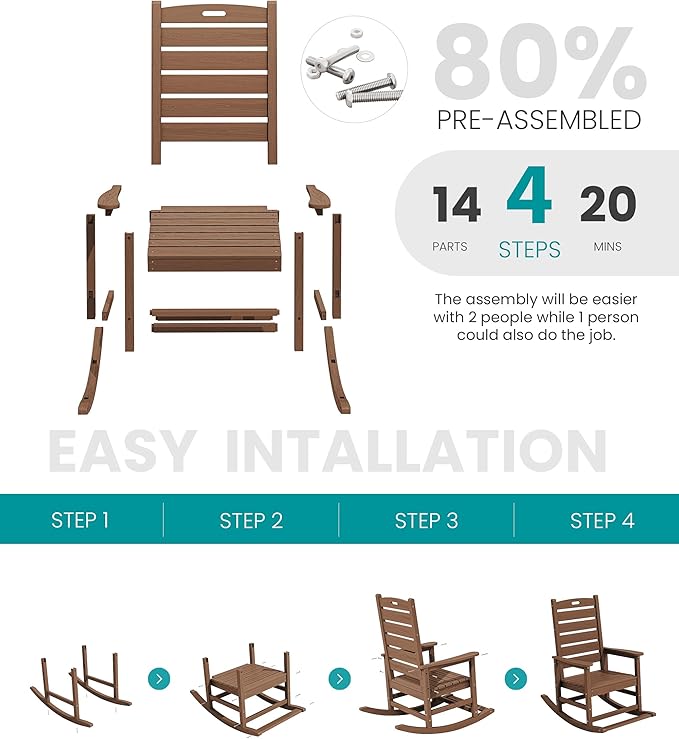 SERWALL Outdoor Rocking Chair, Oversized Rocking Chair with Footrest for Adults - Photo 8