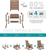 SERWALL Outdoor Rocking Chair, Oversized Rocking Chair with Footrest for Adults - Photo 8