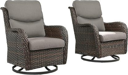 Rilyson Wicker Rocking Chair Swivel Chairs - Rocker Patio Chairs Set of 2 Rattan Rocking Chair for Outdoor Porch Deck Garden Backyard (Brown/Grey/Smile)