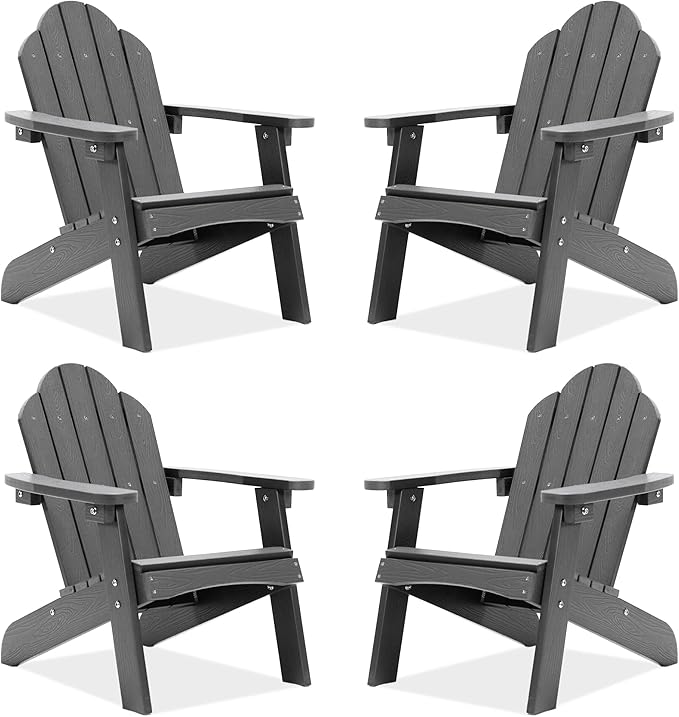 LUE BONA Kids Adirondack Chair Set of 4, Poly Lumber Plastic Weather Resistant Kids Outdoor Patio Lounge Chair for Balcony, Backyard, Gray