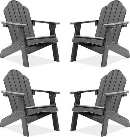 LUE BONA Kids Adirondack Chair Set of 4, Poly Lumber Plastic Weather Resistant Kids Outdoor Patio Lounge Chair for Balcony, Backyard, Gray