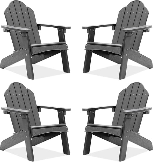 LUE BONA Kids Adirondack Chair Set of 4, Poly Lumber Plastic Weather Resistant Kids Outdoor Patio Lounge Chair for Balcony, Backyard, Gray