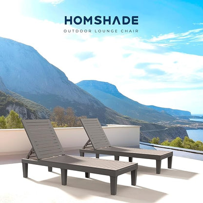 HOMSHADE Chaise Lounge Chair Outdoor - 5 Positions Adjustable Backrest, Waterproof, Easy Assembly, with 330lbs Weight Capacity for Pool, Resin (Grey)