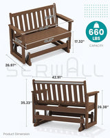 SERWALL Outdoor Glider Bench Set of 4, HDPE Weather-Resistant Swinging Bench for Backyard Garden Porch, Brown - Photo 2
