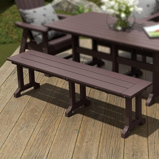 WestinTrends Malibu 65" Outdoor Dining Bench, All Weather Resistant Poly Lumber Patio Garden Bench Trestle Long Bench for Both Outdoor and Indoor, Dark Brown