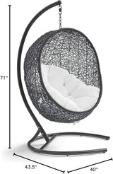 Modway Encase Wicker Rattan Outdoor Patio Porch Lounge Egg Swing Chair with Stand in White - Photo 10