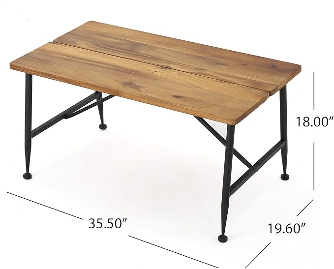 Christopher Knight Home Ocala Outdoor Industrial Wood Coffee Table with Iron Accents, Black / Antique Finish
