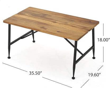 Christopher Knight Home Ocala Outdoor Industrial Wood Coffee Table with Iron Accents, Black / Antique Finish