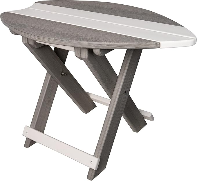 Amish-Made Surfboard Shaped Driftwood and White Poly Folding Side Table