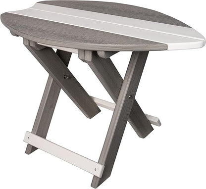 Amish-Made Surfboard Shaped Driftwood and White Poly Folding Side Table