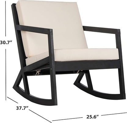 Safavieh PAT7013F Outdoor Collection Vernon White Rocking Chair, Black/Beige