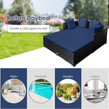 Tangkula Outdoor Rattan Daybed, Sunbed Wicker Furniture w/Spacious Seat, Upholstered Cushion & High-Resilience Sponge - Photo 8