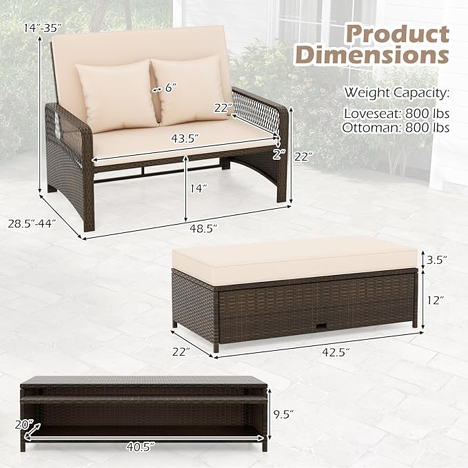 Tangkula Patio Rattan Daybed with 4-Level Adjustable Backrest - Photo 3