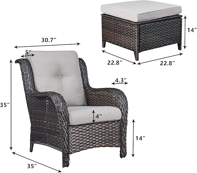 Rilyson Wicker Patio Furniture Set - 4 Piece Rattan Outdoor Sectional Conversation Sets with 2 Chairs and 2 Ottomans - Photo 3