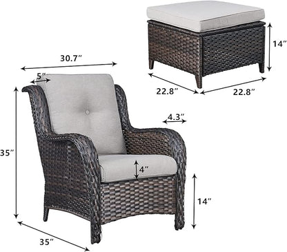 Rilyson Wicker Patio Furniture Set - 4 Piece Rattan Outdoor Sectional Conversation Sets with 2 Chairs and 2 Ottomans for Porch Deck Garden(Brown/Beige)