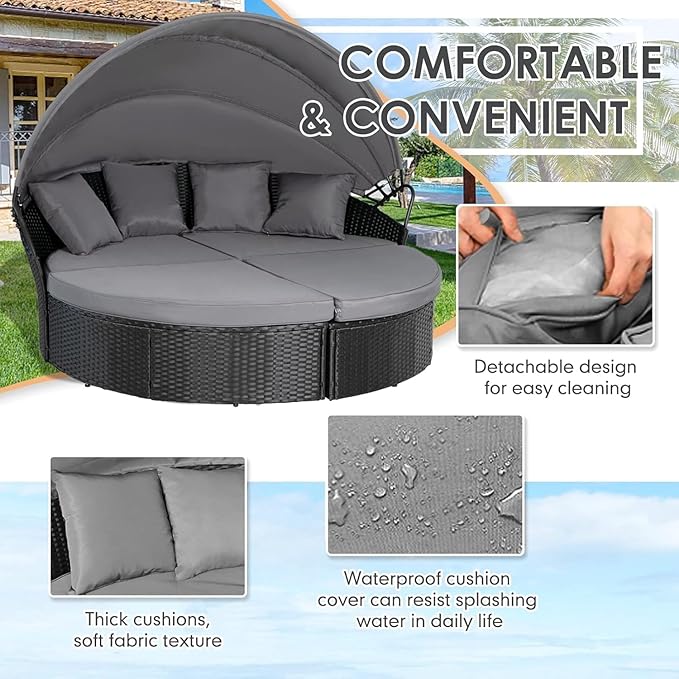 SUNCROWN Outdoor Patio Round Daybed with Retractable Canopy - Photo 5