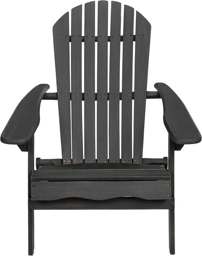 Outdoor Folding Adirondack Lounge Chairs,Acacia Wood Patio Chairs,Slatted Seat and Back,Wooden Handrail Lawn Chairs,Suitable for Lawn, Swimming Pool and Garden (Dark Gray)