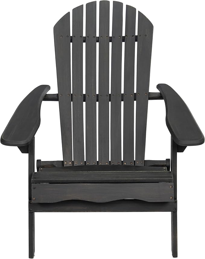 Folding Adirondack Chair, Outdoor Dark Gray Adirondack Chairs with Wood Texture, Acacia Wood Fire Pit Chairs, All Weather, for Deck Backyard Patio Outdoor Garden