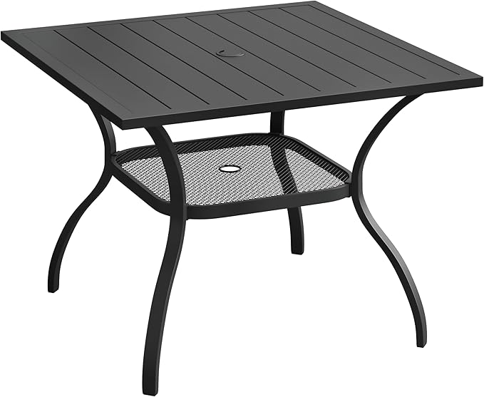 VICLLAX 37.8" Square Outdoor Patio Table, All Weather Metal Outdoor Dining Table for Lawn Garden, Black Tabletop - Photo 1