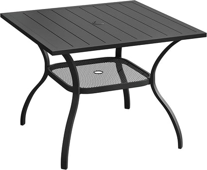 VICLLAX 37.8" Square Outdoor Patio Table, All Weather Metal Outdoor Dining Table for Lawn Garden, Black Tabletop