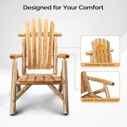 VINGLI Solid Wood Adirondack Chair Outdoor Patio Furniture Fire Pit Chairs, Heavy Duty Backyard Seating Armchair Deck Garden Lawn (Light Carbonized, 1 PC)