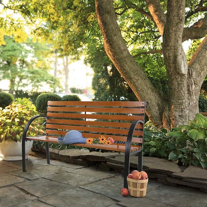Patio Bench,Outdoor Garden Bench Park Bench, Patio Bench Chair with Cast Iron & Hardwood Structure, Weather Proof Porch Outdoor Furniture Loveseat, Perfect for Backyard, Deck, Lawn, Poolside (D)