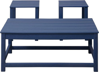 WestinTrends Malibu 3-Piece Set Outdoor Coffee and Side Table for Adirondack Chair, Navy Blue