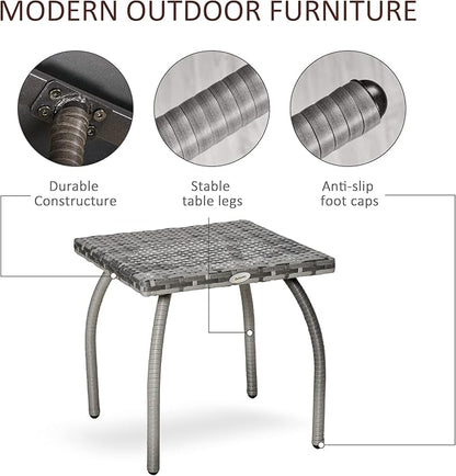 Outsunny Patio Wicker Side Table, PE Rattan Outdoor End Table with All-Weather Material, Small Square Coffee Table for Garden, Balcony, or Backyard, 17.75"x17.75", Gray