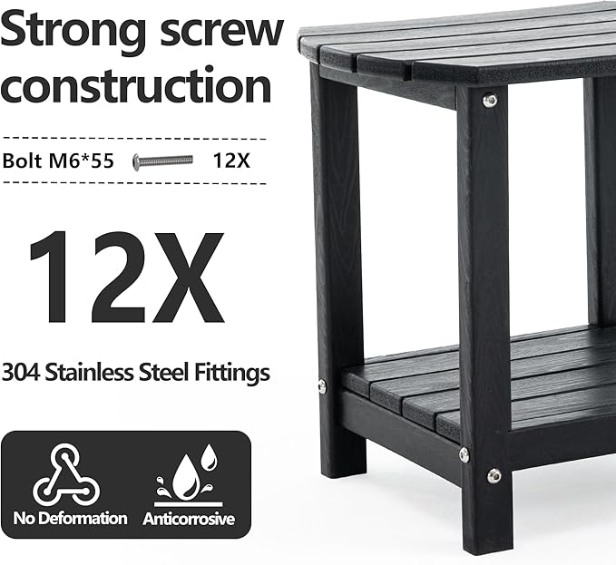 Adirondack Small Outdoor Side Table - Weatherproof HDPE Patio End Table with 2-Tier Storage for Firepit, Balcony, Garden - Photo 4