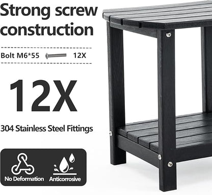 Adirondack Small Outdoor Side Table - Weatherproof HDPE Patio End Table with 2-Tier Storage for Firepit, Balcony, Garden, Poolside or Bathroom (Dark Black, Set of 2)