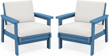 SERWALL HDPE Outdoor Couch Set of 2, Blue Frame and Khaki Cushion - Photo 1