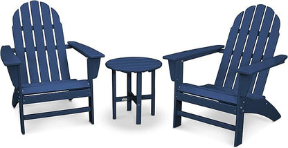 Polywood Vineyard 3-Piece Adirondack Chair Set with Side Table, Navy Blue
