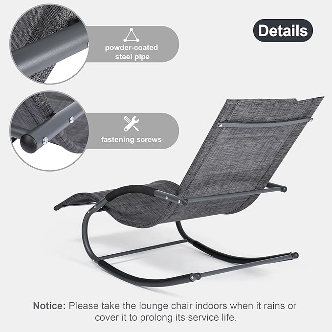 Outdoor Lounge Chair, Chaise Lounge for Patio & Lawn, Pool Lounge Chairs with Removable Pillow, Dark Grey - Photo 6