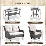 Patio Loveseat Glider Set, Resin Wicker Loveseat Glider with 2 Swivel Patio Chiars Coffee Table and Side Table, 5 Piece - Photo 2