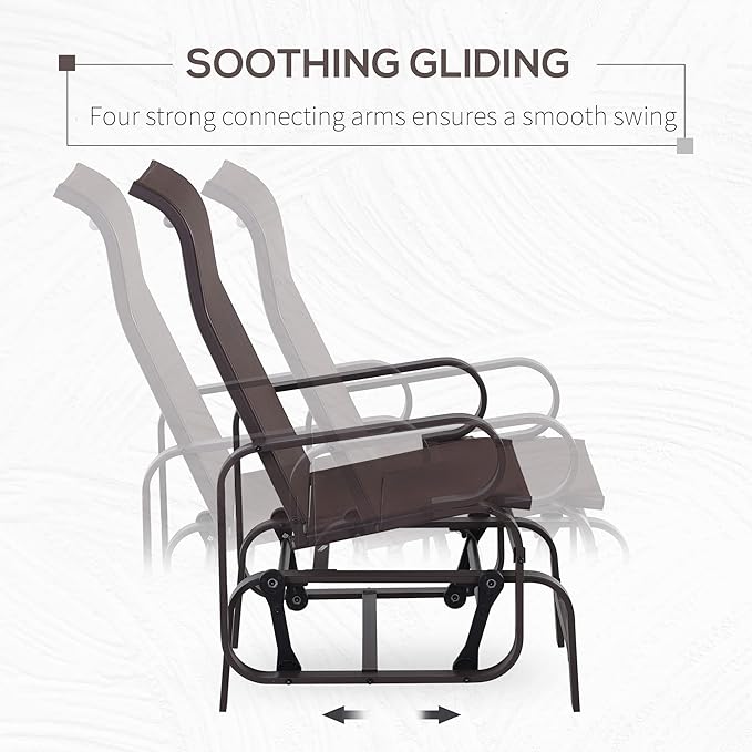 Outsunny Outdoor Glider Chair, Gliders for Outside Patio with Smooth Gliding Mechanism and Lightweight Construction for Backyard, Brown