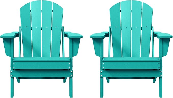 WO WESTIN OUTDOOR HDPE Laguna Outdoor Folding Poly Adirondack Chair (Set of 2), Turquoise