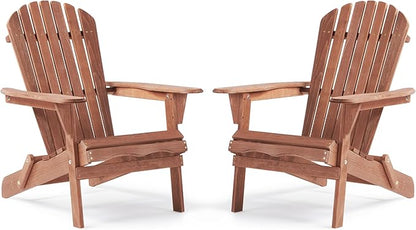 Wooden Folding Adirondack Chair Set of 2, Pre-Assembled BackRest Wood Lounge Chair for Outdoor Patio Garden Lawn Backyard Deck Pool Beach Firepit