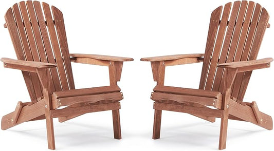 Wooden Folding Adirondack Chair Set of 2, Pre-Assembled BackRest Wood Lounge Chair for Outdoor Patio Garden Lawn Backyard Deck Pool Beach Firepit