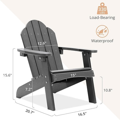LUE BONA Kids Adirondack Chair, Gray Poly Lumber Plastic Chair, Toddler Adirondack Chair Weather Resistant, Kids Outdoor Patio Adirondack Lounge Chair for Balcony, Backyard, Preschool