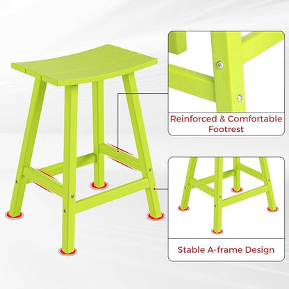 Costaelm All-Weather Bar Stools Set of 3, 24" Height Outdoor Bar Stools, Adirondack Poly Patio Bar Stool for Patio, Deck, Kitchen Counter and Garden, Lime